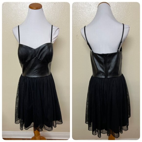Speechless Juniors' Pleather Corset Top Fit & Flare Dress Sz 11 Black Mesh - Picture 2 of 11